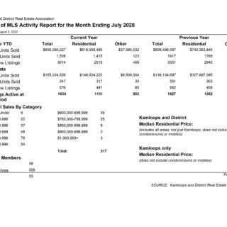 MLS Activity - July 2020 MLS ACTIVITY Kamloops Rel Estate Statistics
